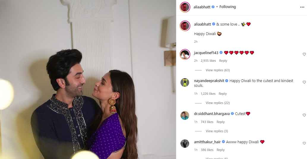Fans gush over Alia Bhatt, Ranbir Kapoors Diwali picture