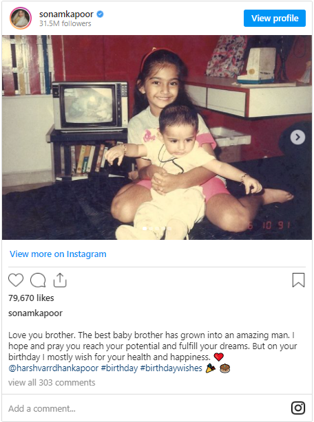 Sonam Kapoor pens loving note for ‘best baby brother’ Harshvarrdhan on his birthday