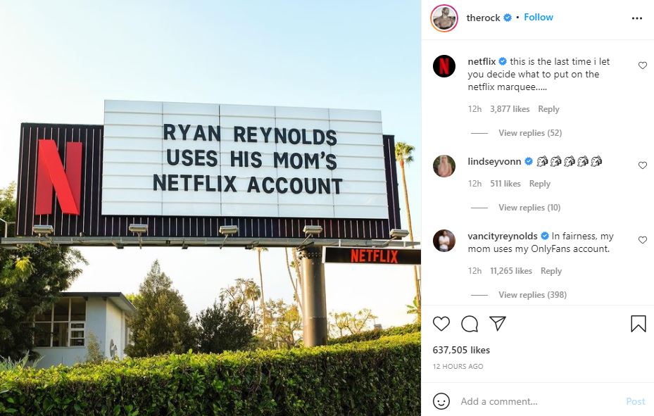 Dwayne Johnson mengatakan lawan main Red Notice Ryan Reynolds masih menggunakan akun Netflix ibunya