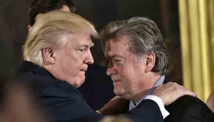 Former US president Donald Trump with Steve Bannon.