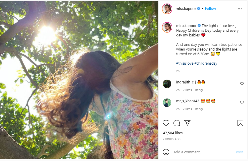Children’s Day: Mira Rajput shares rare pic of daughter Misha, ‘light of our lives’