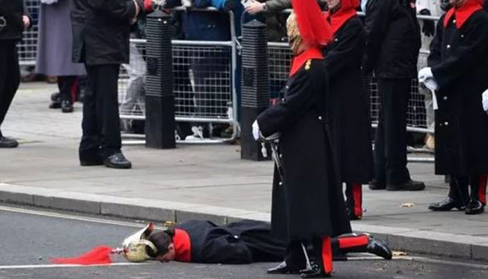 Kavaleri Rumah Tangga Ratu pingsan di antara upacara Peringatan Hari Minggu
