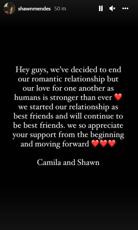 Shawn Mendes announces split from Camila Cabello: ‘Appreciate the support’