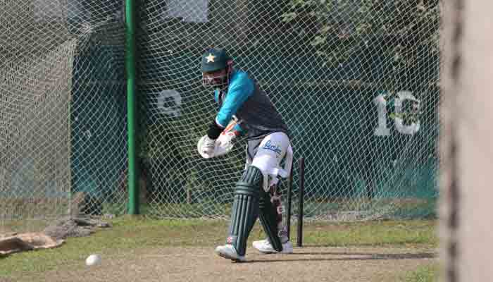 Pakistan skipper Babar Azam during a practice session.