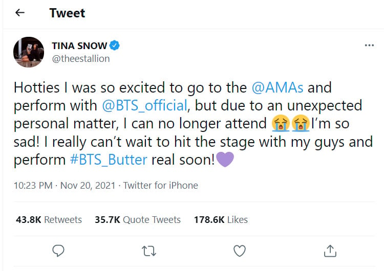 Megan Thee Stallion shares heartbreaking update for AMA performance with BTS