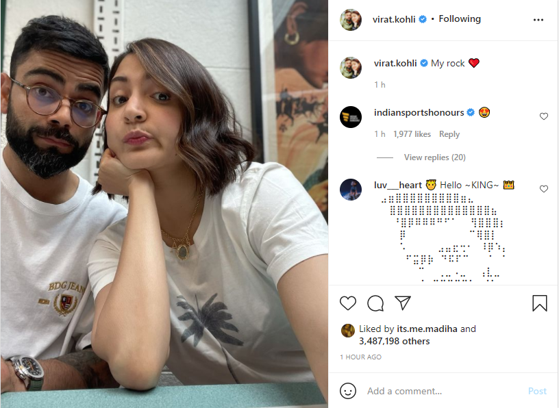 Virat Kohli’s latest picture with wife Anushka Sharma breaks the internet