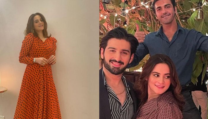 Aiman Khan invites fans to caption her photo with husband Muneeb Butt ft.Ahsan Mohsin Ikram