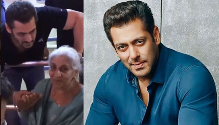 Salman Khan greets an elderly fan at ‘Antim: The Final Truth’ screening