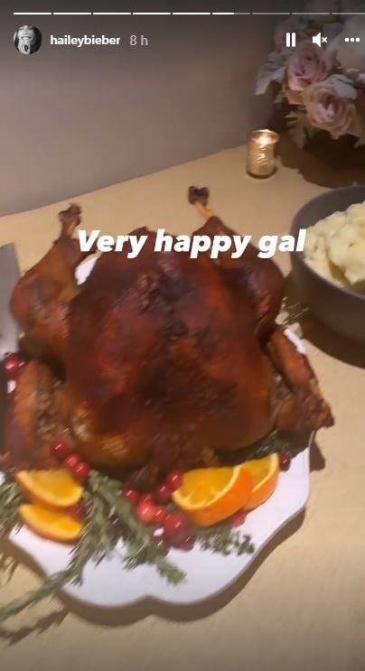 Hailey Bieber tunes into Friends on Thanksgiving