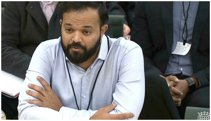 Former Yorkshire cricketer Azeem Rafiq addresses British lawmakers over racism in the game Handout PRU/AFP