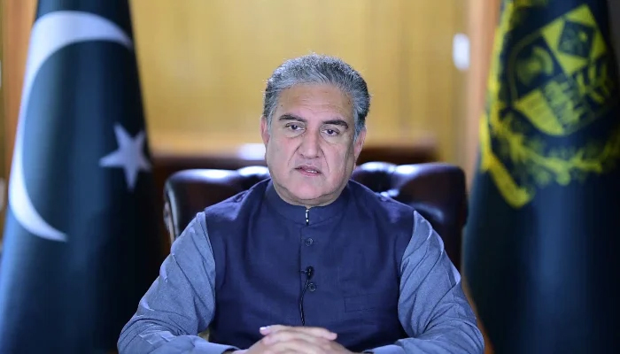 Foreign Minister Shah Mahmood Qureshi speaks during a video message in Islamabad on November 29, 2021. — Twitter/ForeignOfficePk