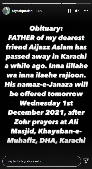 Aijaz Aslams father passes away