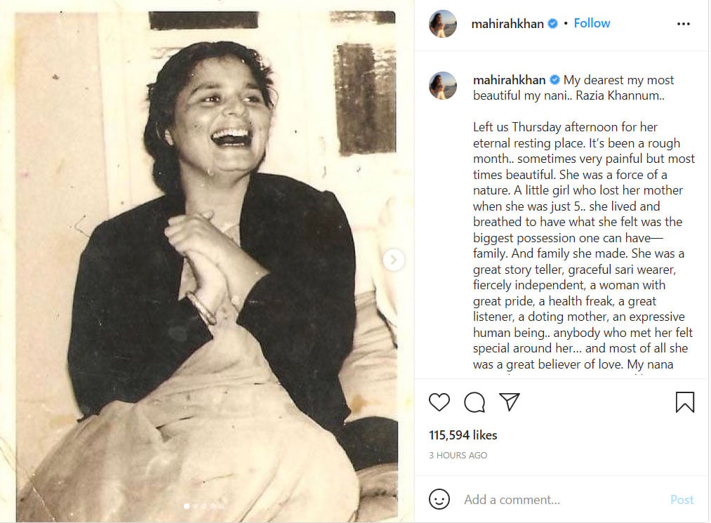 Mahira Khan honors late grandmother with candid tribute: ‘She was a force of a nature’