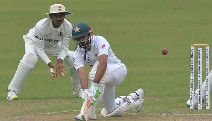Pakistan skipper Babar Azam plays a shot against Bangladesh in second Test. -AFP