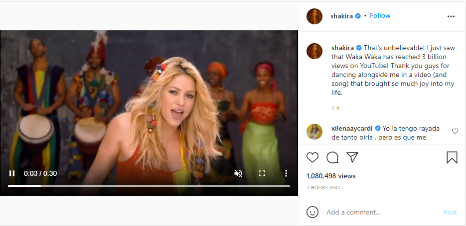 Shakiras FIFA anthem Waka Waka hits 3 billion views on YouTube