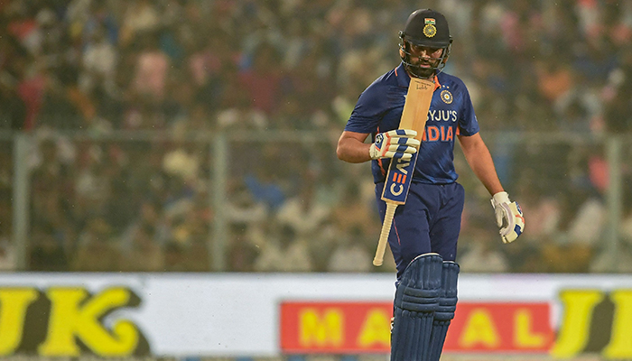 Indias Rohit Sharma walks back to the pavilion after his dismissal during the third Twenty20 International cricket match between India and New Zealand at the Eden Gardens in Kolkata on November 21, 2021. — AFP/File