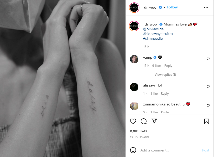 Momma’s Love,' Olivia Wilde gets tattoos of her children’s names.
