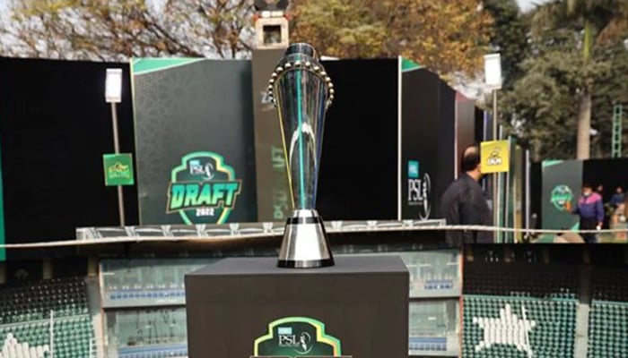 PSL 7 trophy on display at the National High-Performance Centre, in Lahore, on December 12, 2021. — Twitter/PSL/File