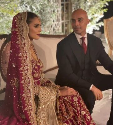 Mushk Kaleem becomes traditional bride in embellished maroon outfit
