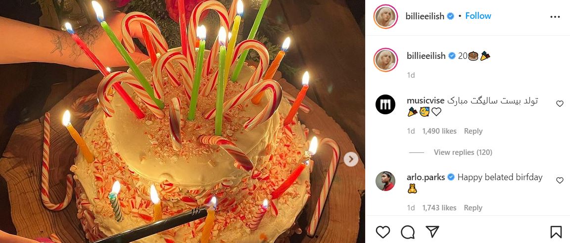 Billie Eilish drops birthday photos featuring cane cake