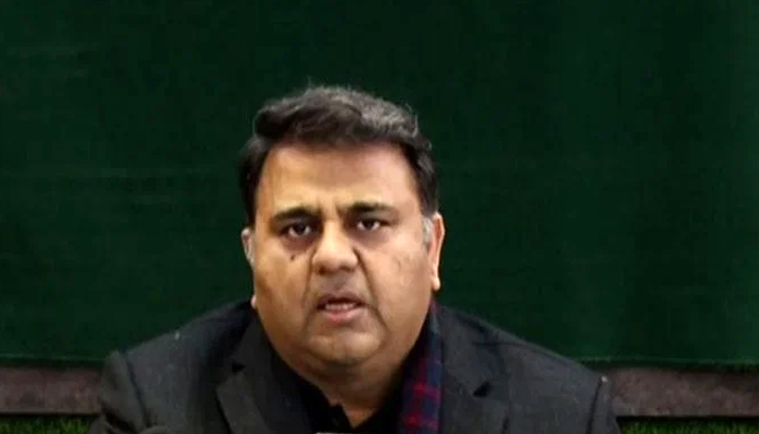 Information and Broadcasting Minister Fawad Chaudhry addressing the press conference