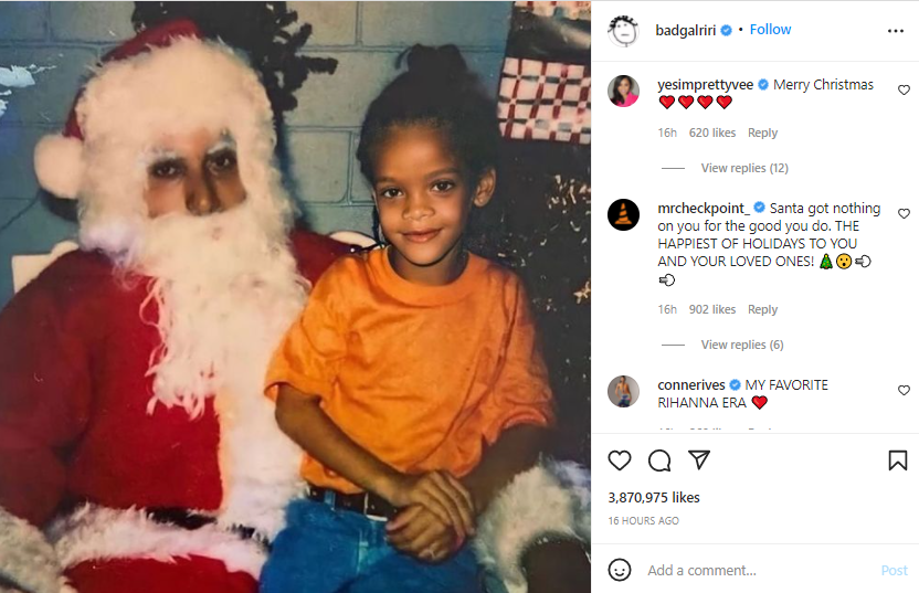 Rihanna takes fans back to her childhood days with Christmas photo