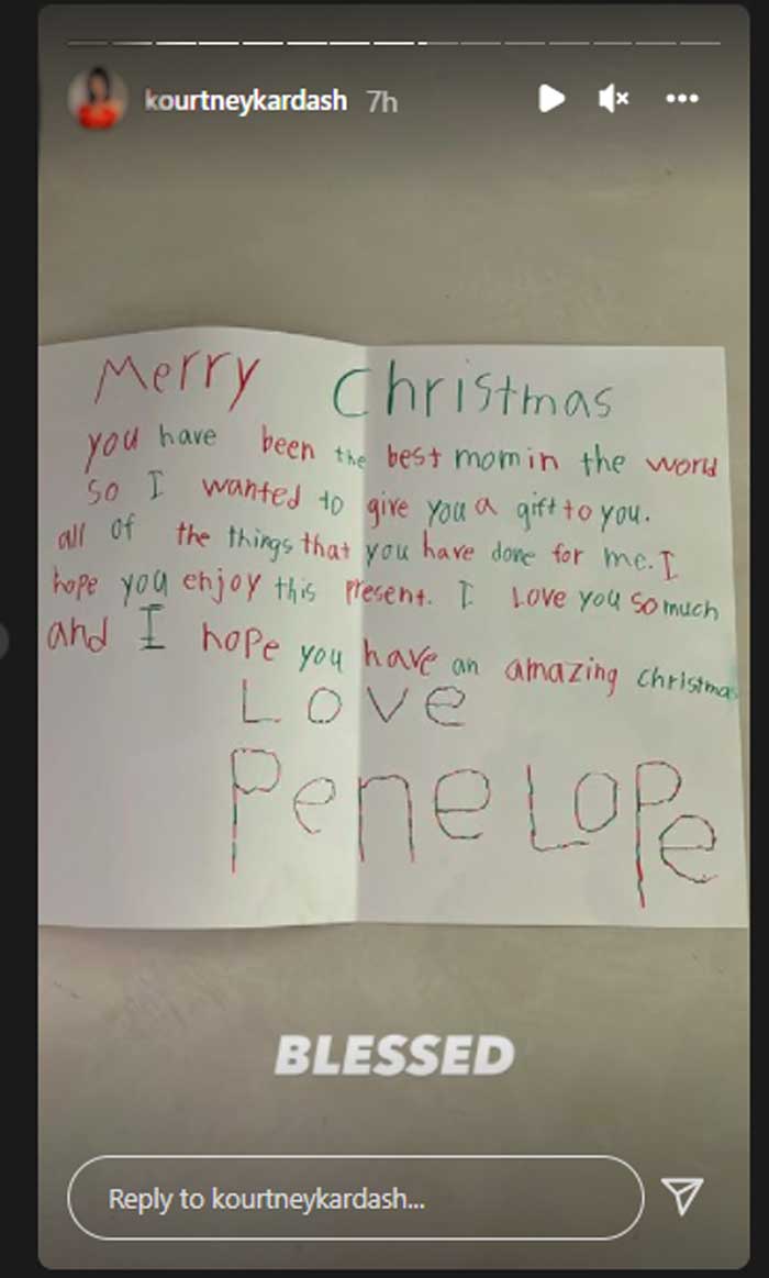 Kourtney Kardashian’s daughter wishes mom ‘amazing’ Christmas with fiancé Travis Barker