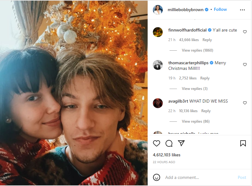 Millie Bobby Brown, boyfriend Jake Bongiovi mark first Christmas together as a couple