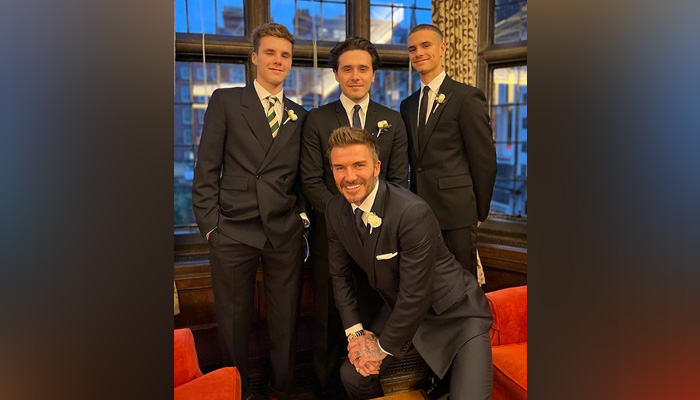 English former soccer player David Beckham pictured with his sons, in a photo posted on Instagram by Victoria Beckham. — Instagram/victoriabeckham