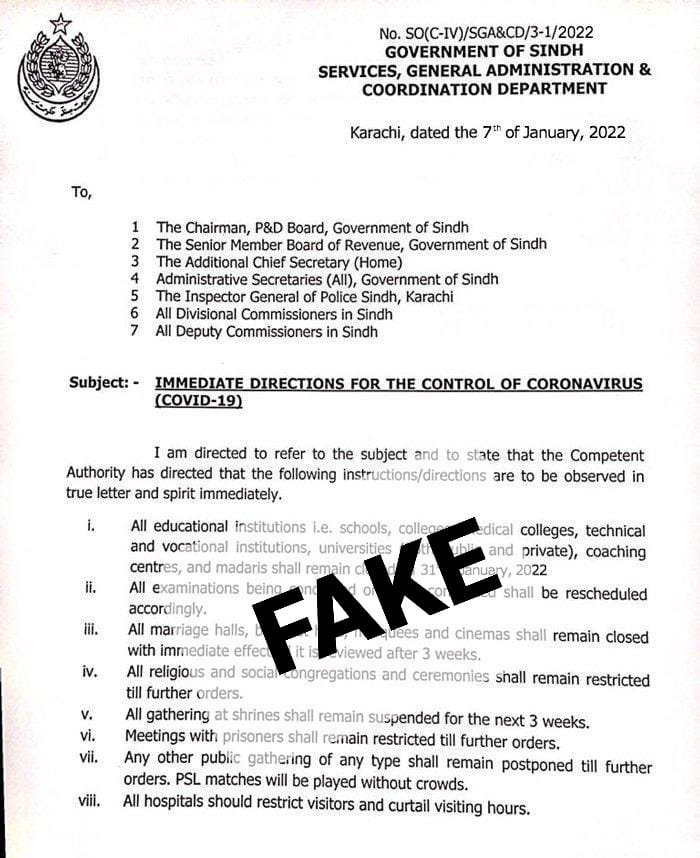 Fact Check: Schools closed in Sindh, 'fake' notification circulated on social media regarding COVID-19 restrictions