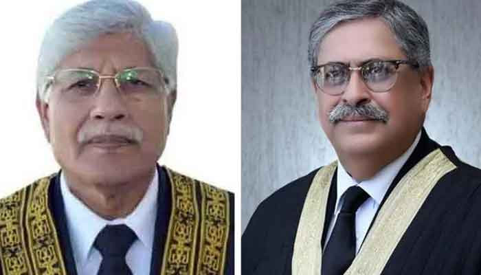 Former Chief Justice of Gilgit-Baltistan (GB) Rana Shamim (left) and IHC Chief Justice Athar Minallah.  — twitter/file