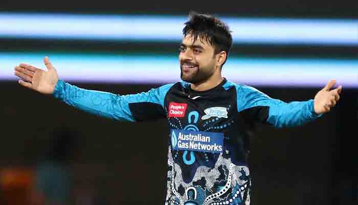 Rashid Khan of Adelaide Strikers celebrates after taking a wicket during a match against Brisbane Heat. Photo Adelaide Strikers Twitter