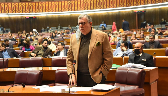 Minister for Finance Shaukat Tarin addressing a session of the National Assembly convened with a view to pass the Finance (Supplementary) Bill, 2021 and the State Bank of Pakistan (Amendment) Bill, 2021, on January 13, 2022. — Twitter/@NAofPakistan