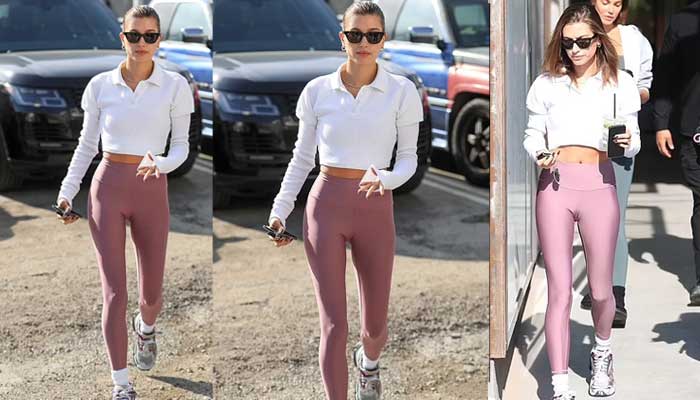 Hailey Bieber puts her toned abs on display as she steps out in West Hollywood