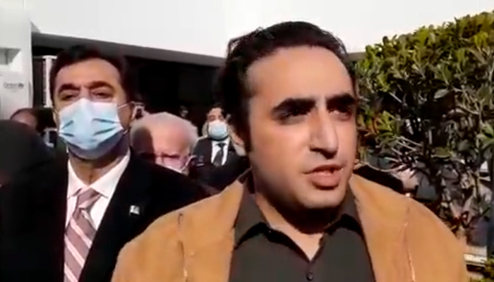 PPP Chairman Bilawal Bhutto Zardari addressing a press conference in Islamabad, on January 18, 2022. — Geo News