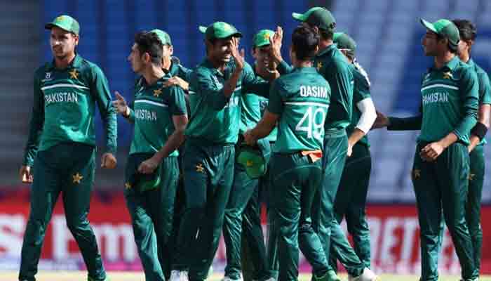 Pakistan players celebrate after taking a wicket in a match against Afghanistan in U19 World Cup 2022. -PCB
