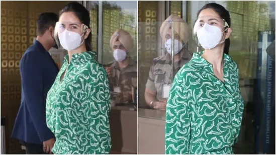 Flughafenmode: Katrina Kaifs elegantes grün-weißes Print-Outfit zog alle Blicke auf sich