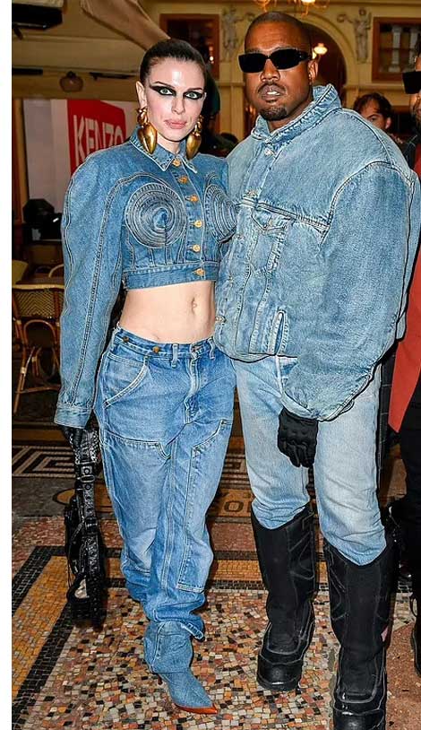 Kanye West and Julia Fox make red carpet debut in matching denim outfits at Paris Fashion Week Show