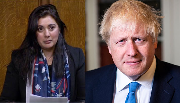 UK former junior transport minister Nusrat Ghani (L) and Prime Minister Boris Johnson (R). Photo file