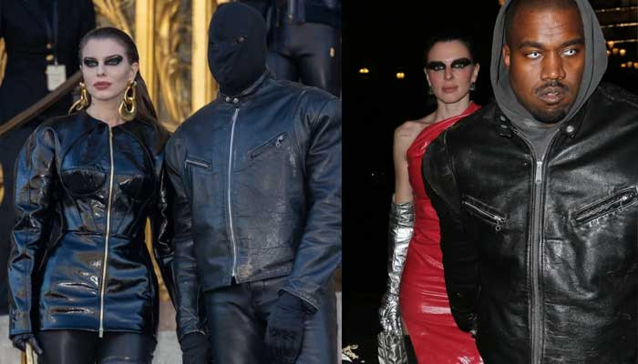 Kanye West dan Julia Fox menoleh saat mereka berkeliling Paris Fashion Week dengan pakaian kulit