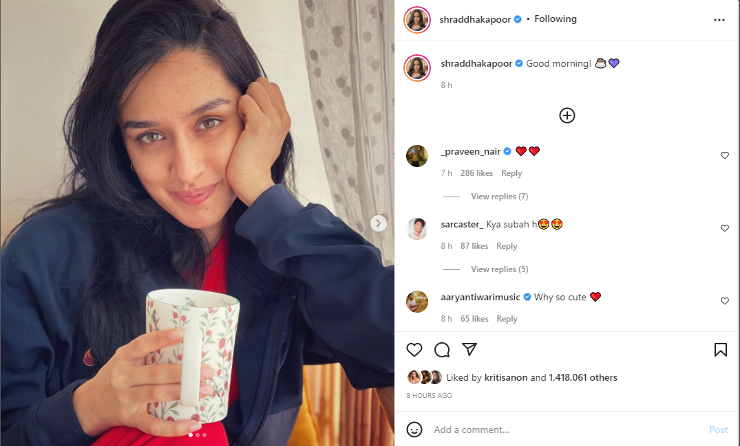 Shraddha Kapoor posts gorgeous no makeup selfies as enjoys a cup of tea
