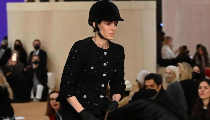 Chanel sent Charlotte Casiraghi on a horse out onto the catwalk at its Haute Couture show in Paris on Tuesday