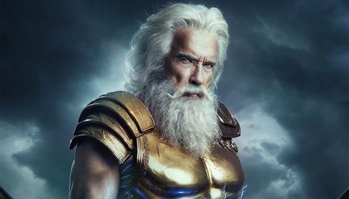 Arnold Schwarzenegger is channeling Zeus, the Greek god, in his latest project which he kept a mystery