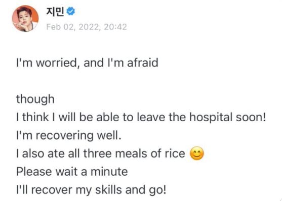 Jimin gives health update to worried BTS ARMY after appendicitis surgery