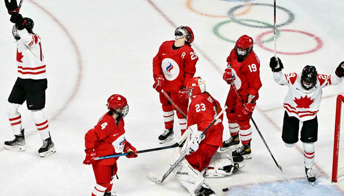 Canada and Russias players had face masks on during their Beijing Games match. Photo: AFP