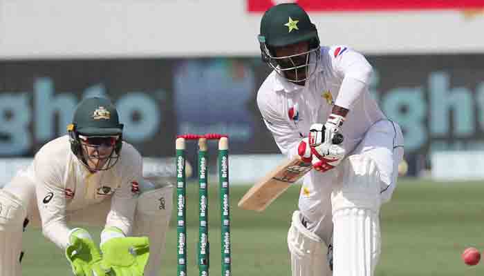 A Pakistani batter plays a shot during a Test match against Australia. -File photo
