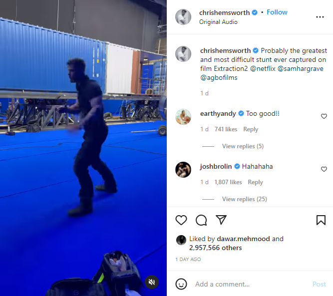 Watch: Chris Hemsworth shares the most difficult stunt from Extraction 2 set