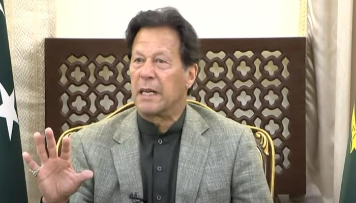 Prime Minister Imran Khan speaks during an interaction with former ambassadors and representatives of think tanks in Islamabad, on February 13, 2022. — YouTube