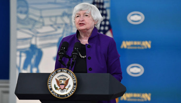 In this file photo taken on November 03, 2021 US Treasury Secretary Janet Yellen delivers a speech at the opening of Finance Day at the COP26 UN Climate Summit in Glasgow. — AFP/File