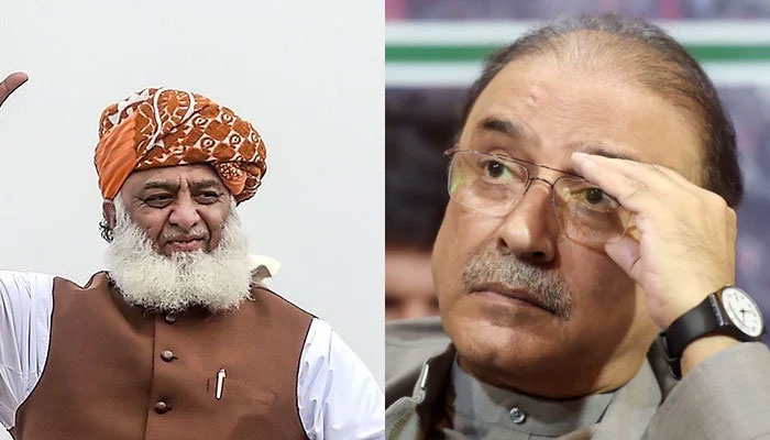 Jamiat-e-Ulema Islami chief Maulana Fazlur Rehman (L) and former president Asif Ali Zardari (R). — AFP/File